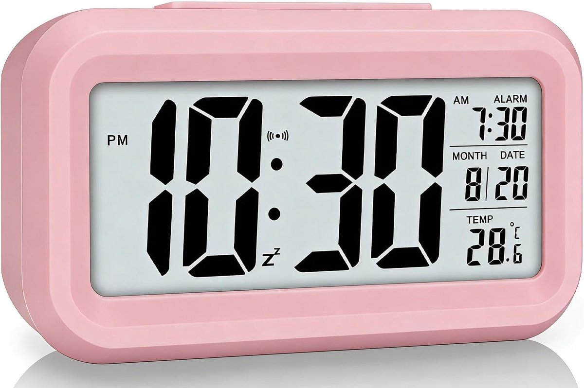 SnelShoppen - Digitale Wecker met Groot Display, Snooze Functie, Slimme Nachtlampje, Batterij Aangedreven, 12/24 Uur Weergave, Temperatuurmeter, Voor