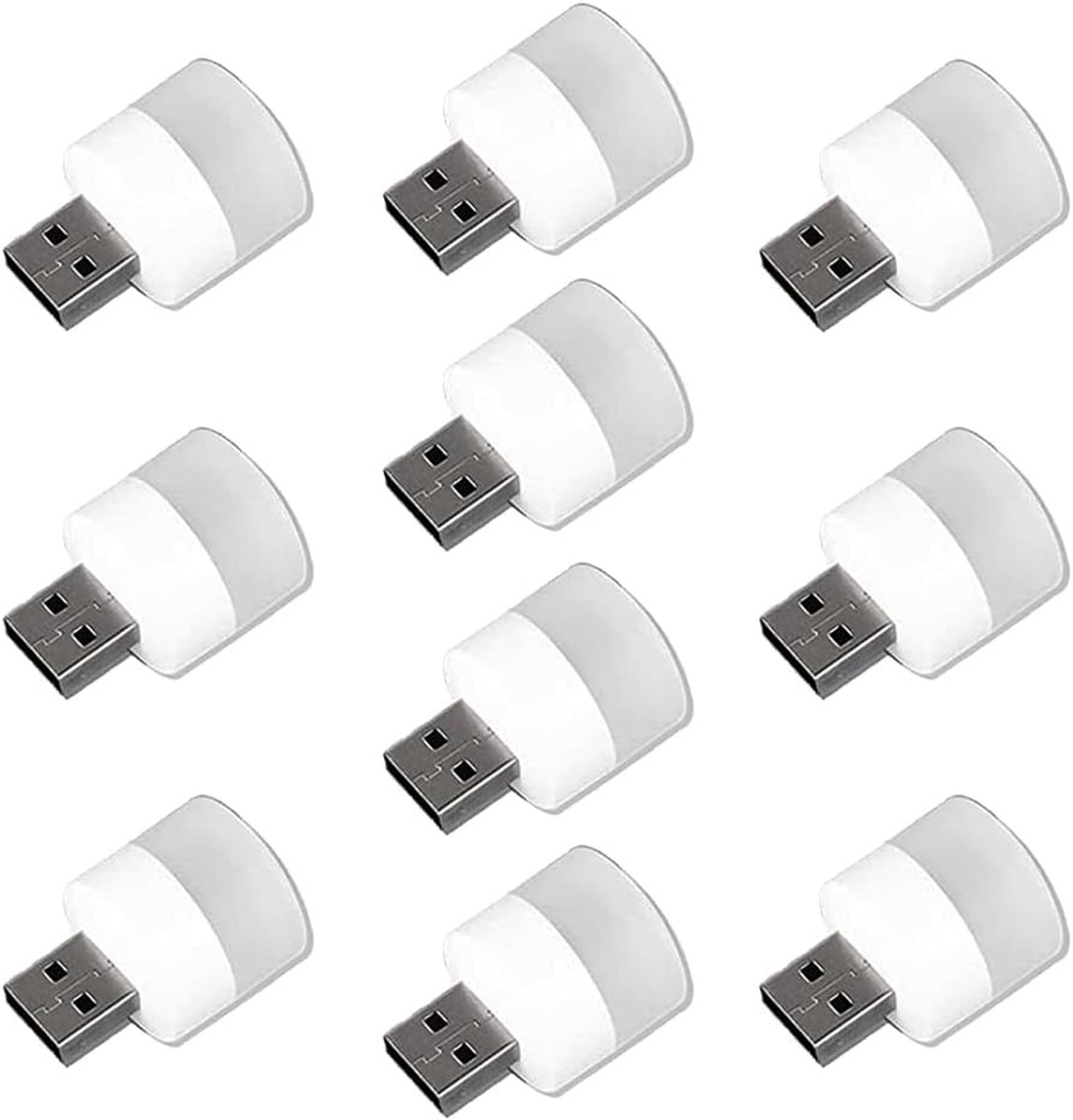 SnelShoppen - 10x Mini USB Licht - Nachtlampje, Leeslamp, Stemmingsverlichting, Energiezuinig 5V 1A, Kleur Koud Wit, Compact en Draagbaar voor Camping