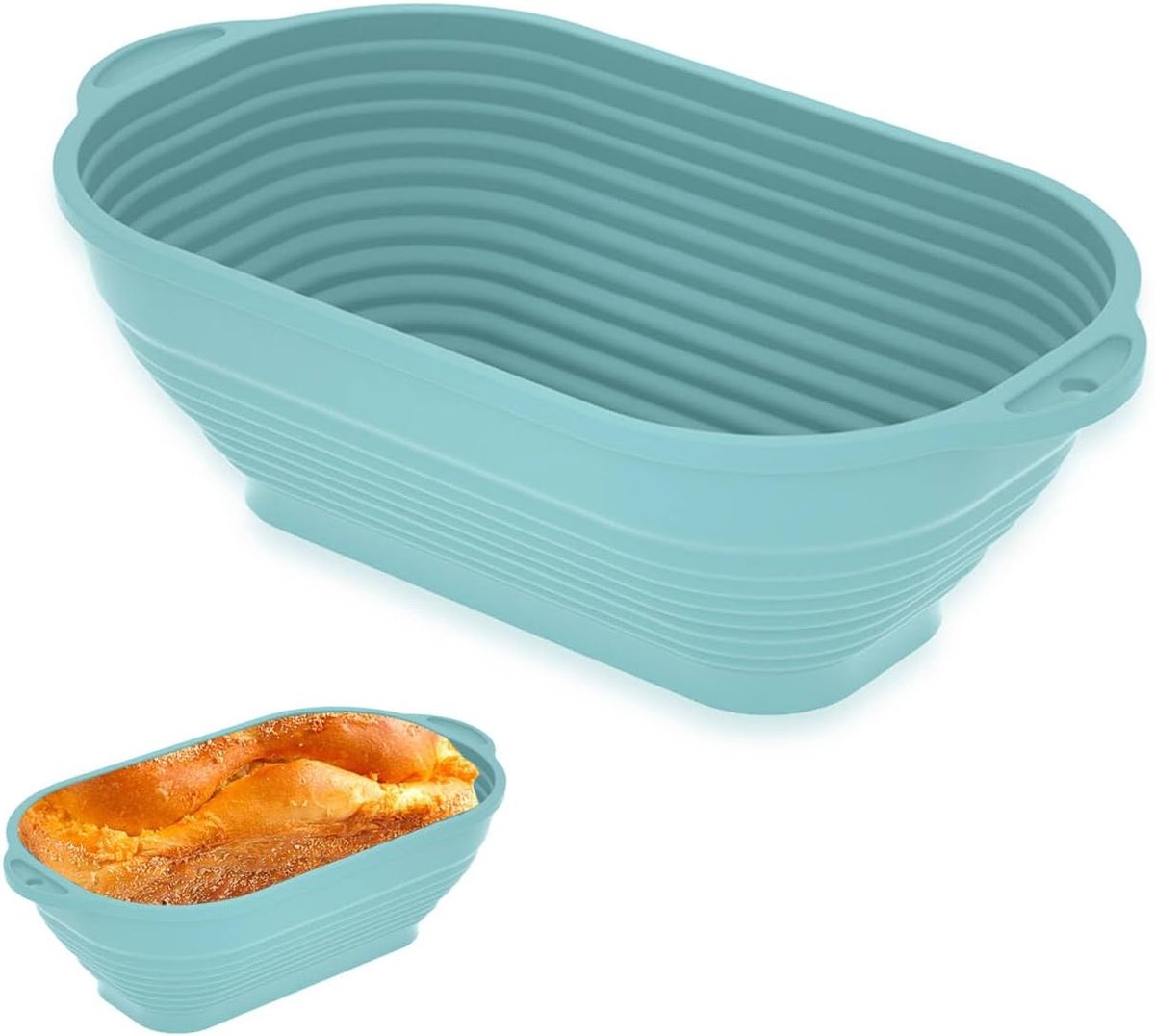 SnelShoppen - Ovaal Siliconen Fermentatiemand - Broodbakmand Zuurdeeg Starterset - Hoogte 8 cm - Ideaal voor Deeg, Pizza en Gebak - Blauw - Broodacces