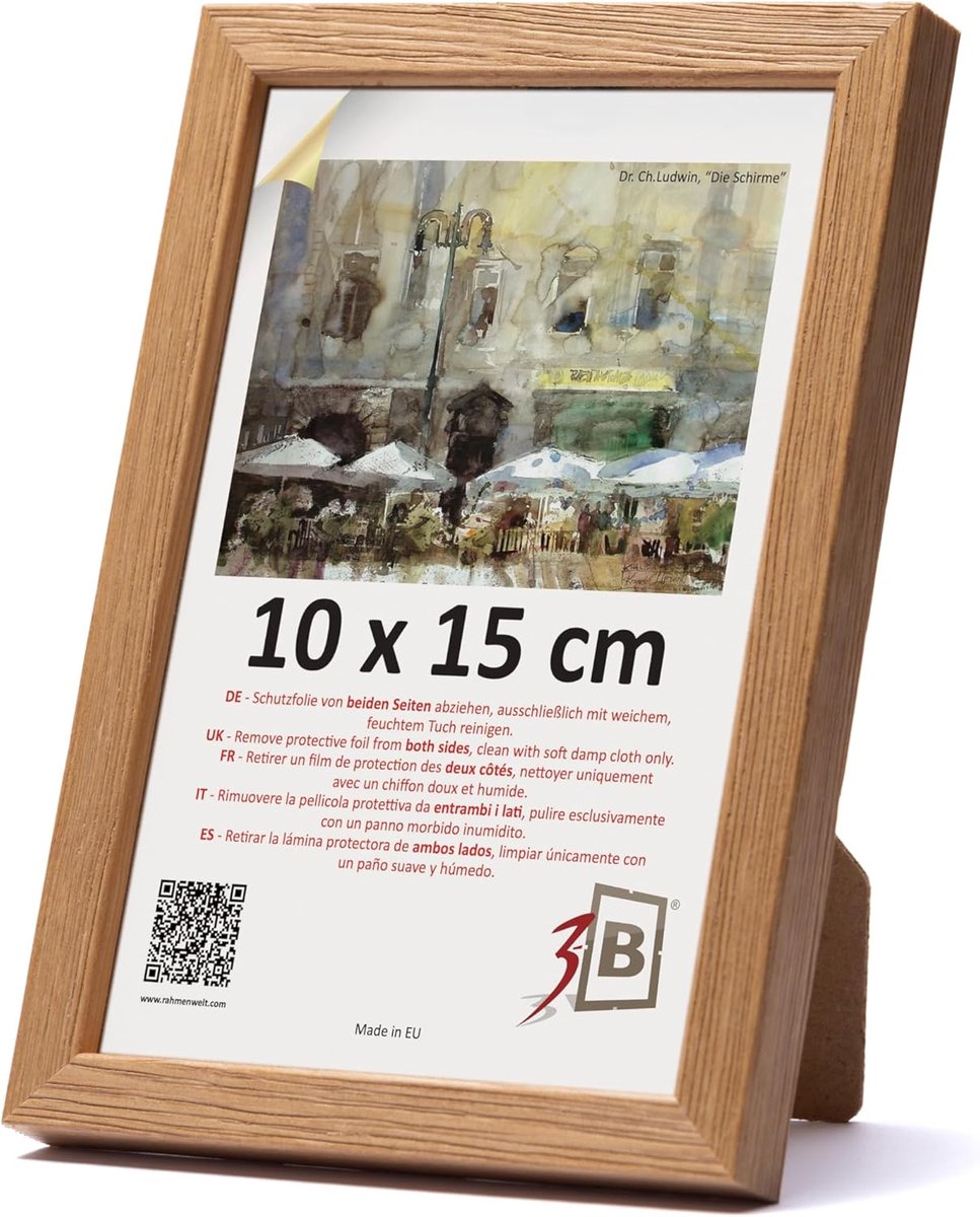 SnelShoppen - 3-B Foto Lijst LUND - Bruin (Eiken) - 10 x 15 cm - Houten Fotolijst, Portretlijst met Acrylglas, Perfect voor Thuis, Feest en Cadeaus