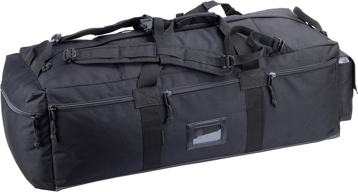 SnelShoppen - Grote Militaire Duffle Bag Army Holdall Tas - Reistas met Afneembare Rugzak Schouderbanden - 80 Liter - Zwart - Ideaal voor Reizen, Camp