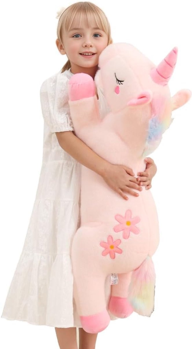 SnelShoppen - 80 cm Knuffel Unicorn, Roze Pluche Kussen, Cuddle Body Pillow voor Kinderen en Volwassenen, Perfect Cadeau voor Verjaardag, Pasen, Feest