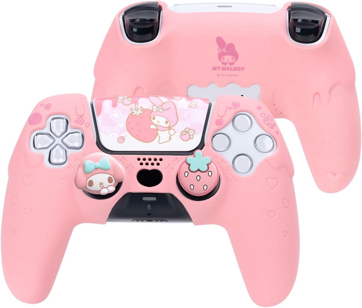 SnelShoppen - Silicone PS5 Controller Cover Skin Set, Anti-Slip Soft Case voor PS5 Draadloze Controller met Grip Caps en Sticker (Roze)