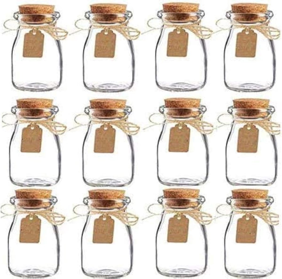 SnelShoppen - Set van 15 Glazen Favorieten Potjes met Kurken Deksel, Escort Kaarten en Touw - Vintage Glazen Flesjes voor Bruiloft, Feest en DIY - 100