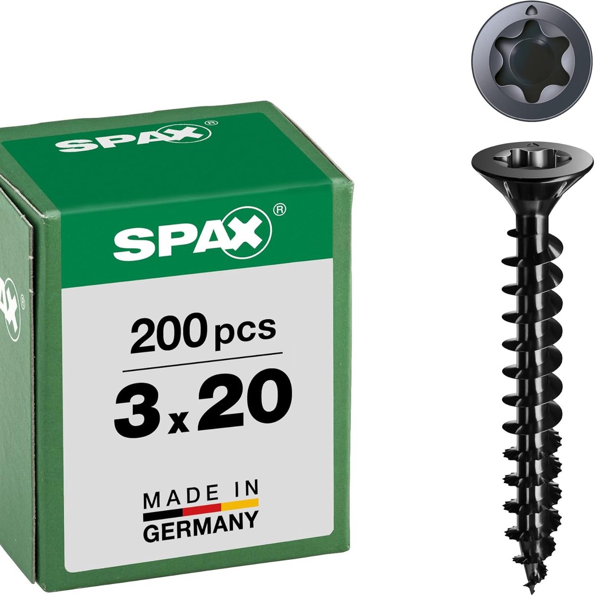 SnelShoppen - Universele Schroeven, Verzonken Kop, Zwart, T-STAR Plus, Voldraad, 3 x 20 mm, 200 Stuks voor Meubelconstructie en Restauratie