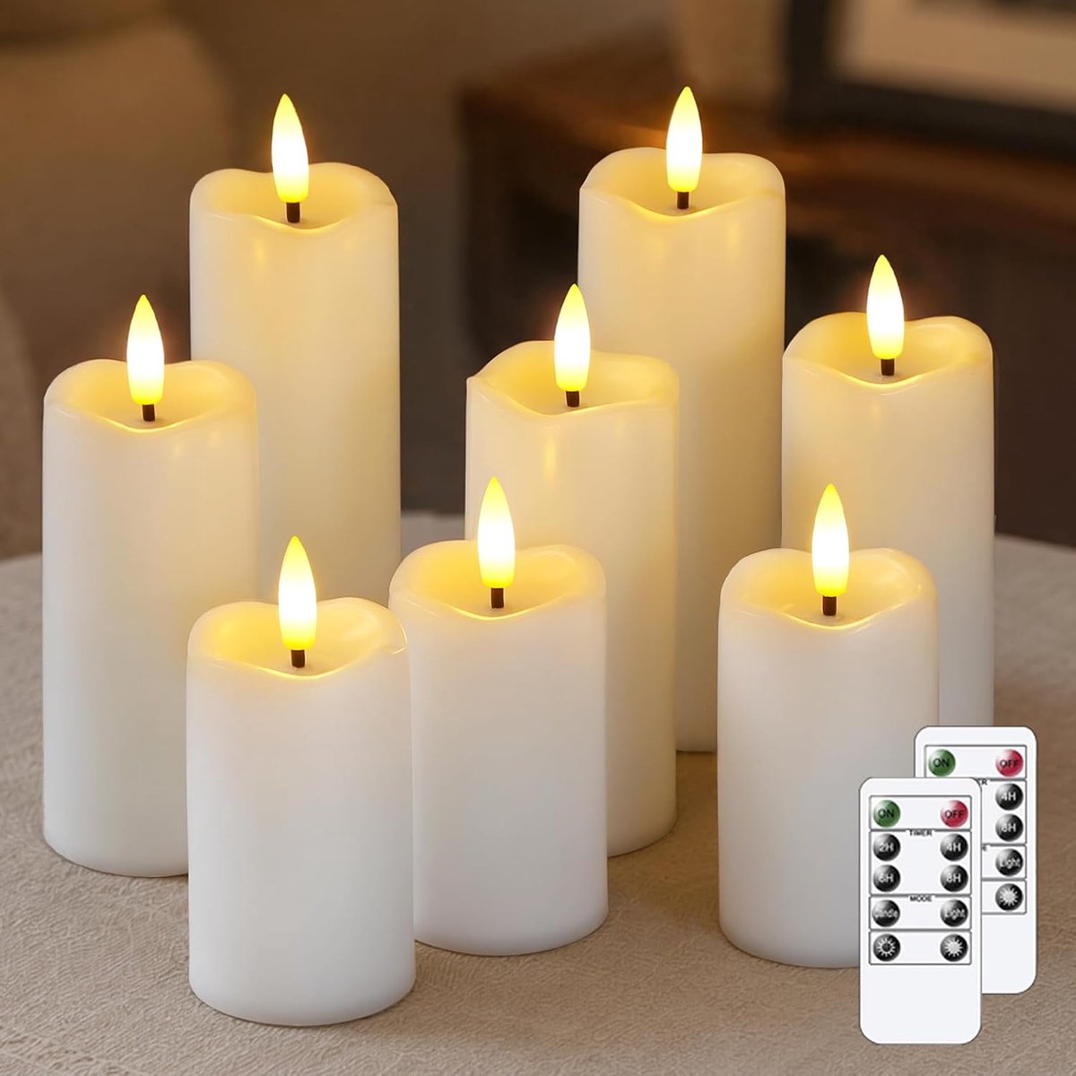 SnelShoppen - Set van 8 Flameless Flickering LED Kaarsen met 2 Afstandsbedieningen en Timerfunctie, Wit Plastic, Batterij Aangedreven, Ideaal voor Fee