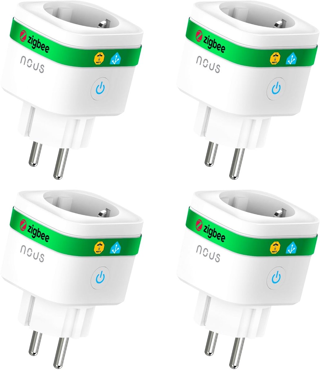 SnelShoppen - ZigBee Smart Socket met Energie Monitoring, 16A, App en Spraakbesturing, Timer en Schema's, Compatibel met Alexa en Google Home, 4 Stuks