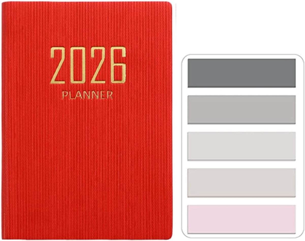 SnelShoppen - RuiChy Mini Pocket Journal A7 - 128 Pagina's Dagelijkse Planner - PU Textuur Cover - Handige Agenda met Morandi Sticky Tabs - Compact Ro