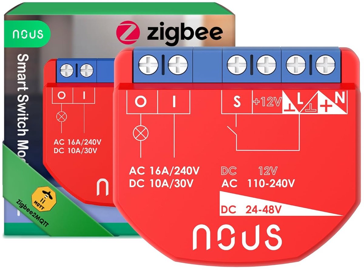 SnelShoppen - ZigBee Smart Switch Module met Vermogensmeting, 1 Kanaal, AC 16A/DC 10A, Droge Contacten, Compatibel met Alexa, Google Assistant, Tuya,