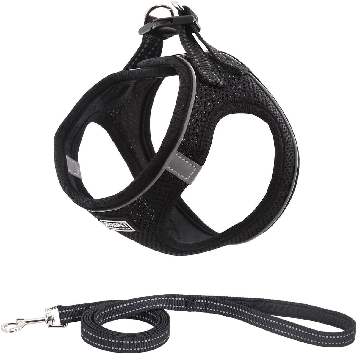 Thijox - Hondentuig met riem Anti-trekharnas Reflecterend borsttuig voor kleine honden, puppy's en katten (Zwart, L) - Comfortabel en veilig voor wand