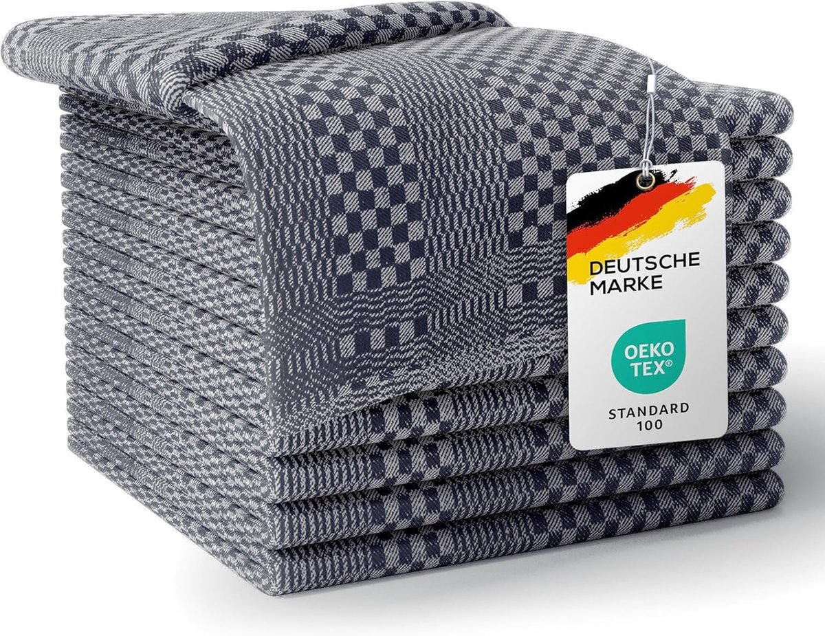 SnelShoppen - Set van 10 Keukenhanddoeken, 100% Katoen, Super Absorberend, Zacht, 50 x 70 cm, Grijs, Thuis, Horeca, Afwassen, Drogen, Schoonmaken