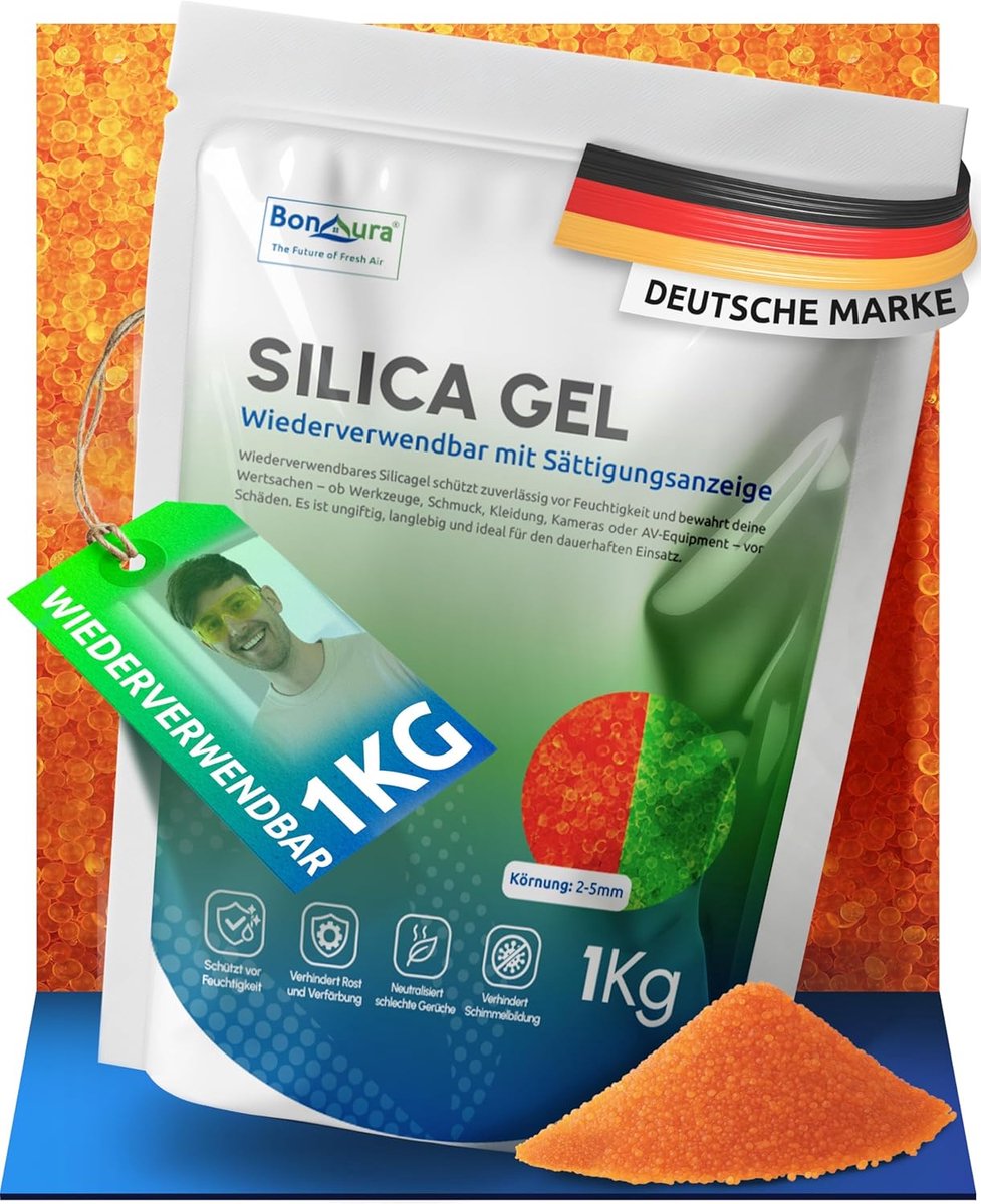 SnelShoppen - Silica Gel 1 kg - Vochtabsorberende Silica Ballen - Herbruikbare en Regenerabele Silica Gel in Luchtdichte Zipzak - Perfect voor Elektro