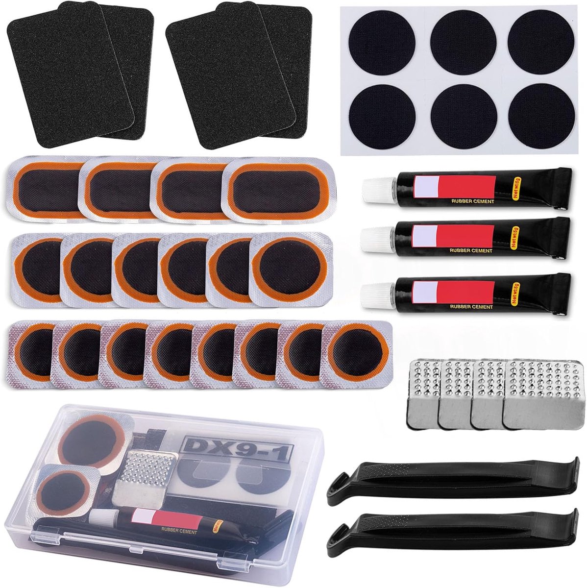SnelShoppen - Fietsband Reparatie Kit - 24 Vulcanisatie Patches voor Snelle Herstelling van Fietsen, Mountainbikes, Motoren en Wegfietsen