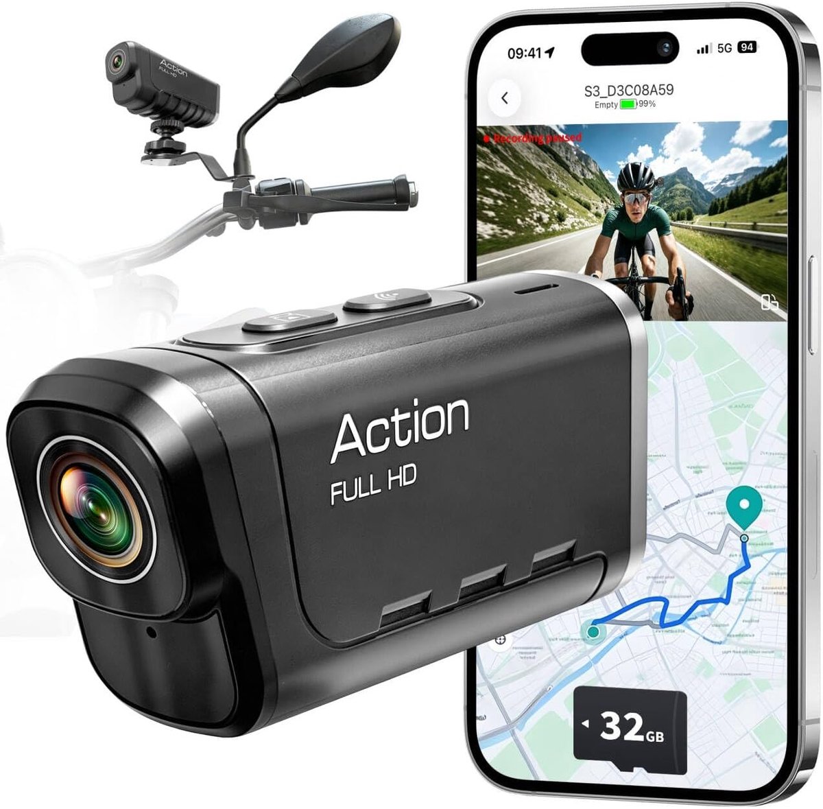 SnelShoppen - Action Cam met Wifi, Helmcamera voor Fiets en Motorfiets, 1080P HD, Waterdicht, Draadloze Besturing, Flexibele Montage, Ideaal voor Avon