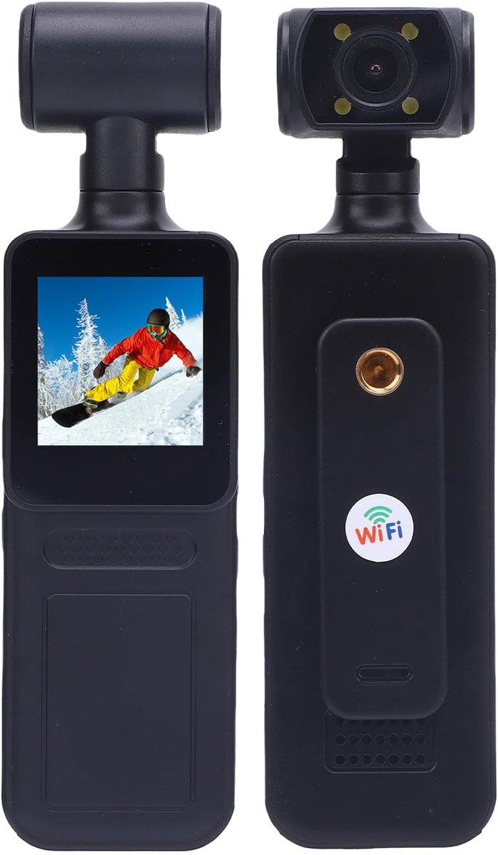 SnelShoppen - Handheld Action Camera 4K HD, WiFi, LED Licht, 180° Draaibaar, Compacte Mini Camcorder voor Vlogs, Outdoor Sport, Reizen, Avontuur