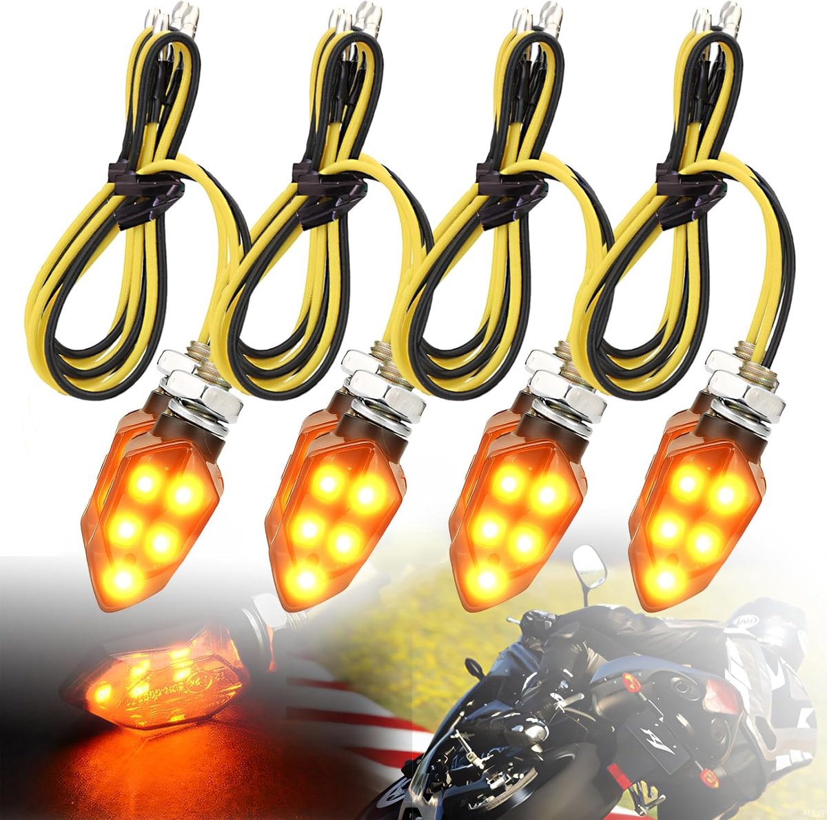 SnelShoppen - 4 LED Indicatoren voor Motorfiets, Scooter, Mountainbike, Quad en Moped, Compact Ontwerp met 5 Superheldere LEDs, Waterdicht IP65, Eenvo