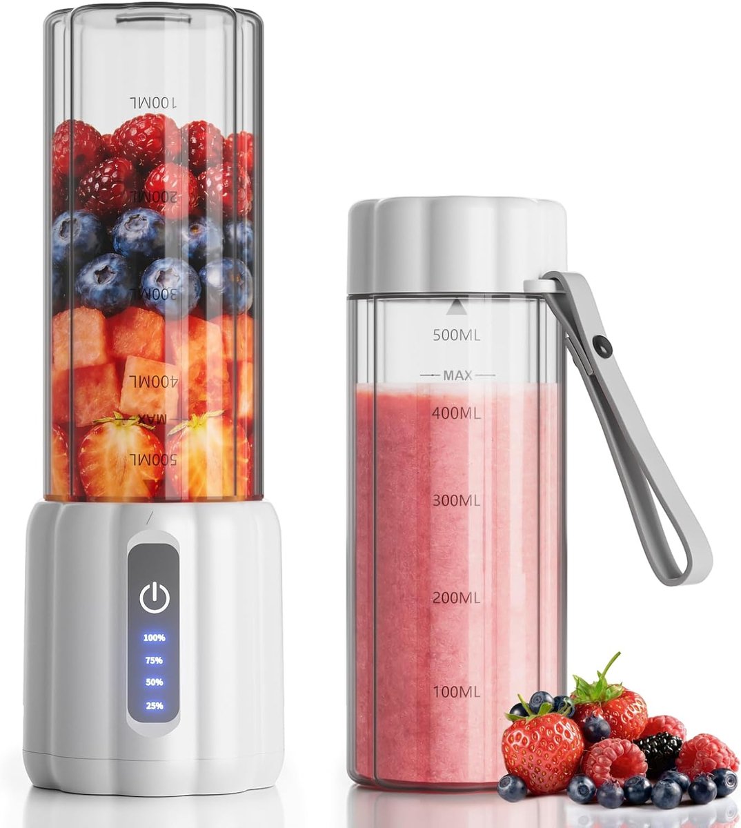 SnelShoppen - COKUNST Mini Stand Mixer Draagbare Smoothie Maker To Go, 22.000 omw/min, 500 ml Beker, 6 Roestvrijstalen Messen, Blender met Reisdeksel