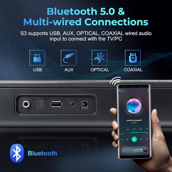 Soundbar voor TV - Home Cinema Audio - Verbeter Geluid - Dynamische Bas - 93 cm Breed - Zwart — afbeelding 3