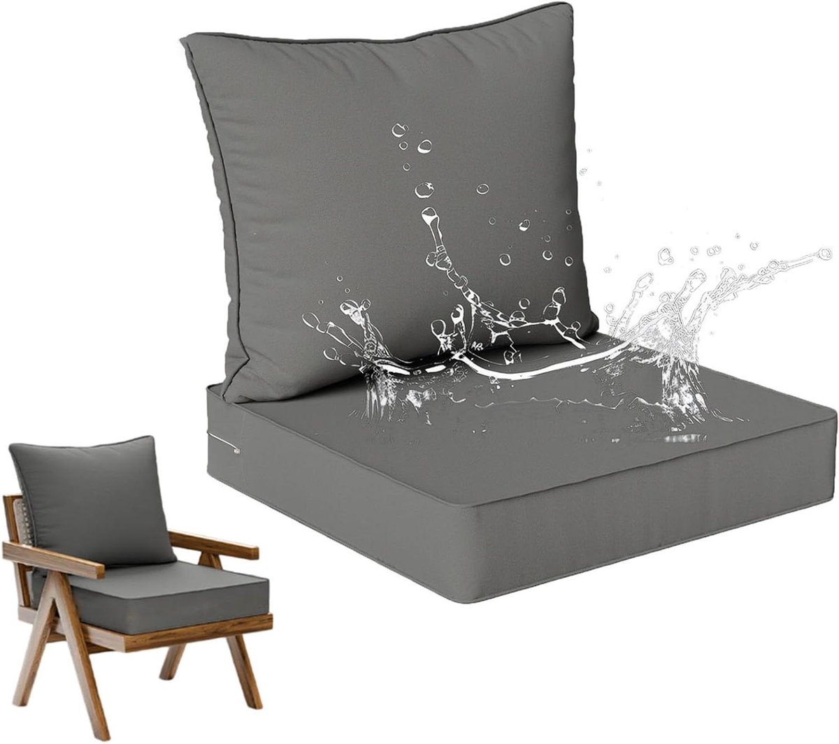 Waterdichte Kussenset - Buitenmeubels Zitkussens - Terras Comfort - Ergonomisch Schuim - 60x50x10 & 60x60cm - Grijs