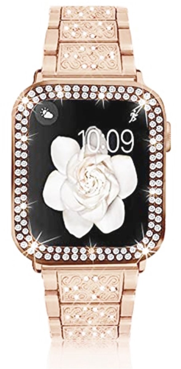Diamant metalen horlogeband voor Apple Watch Series 8 & 7 41 mm / SE 2 & 6 & SE & 5 & 4 40 mm / 3 & 2 & 1 38 mm (rosé goud)