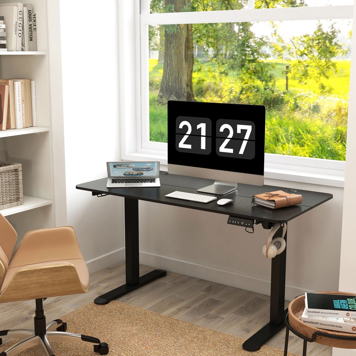 OKWISH Bureau - Elektrisch Hoogteverstelbaar - 140 x 70 cm - 4 Geheugenstanden - Zit-Sta Werkplek - Hout Zwart - 72-116 cm