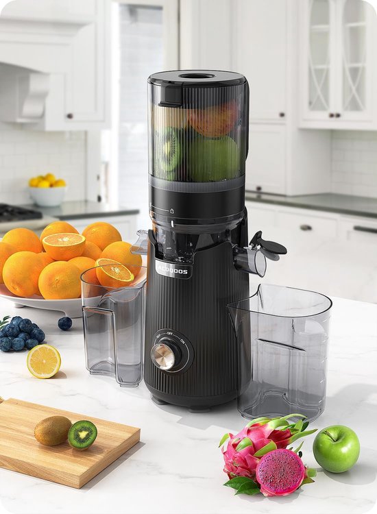 SnelShoppen - Slow Juicer voor Hele Fruit en Groenten, 135 mm Voeropening, 1.8 L Inhoud, Eenvoudig Schoon te Maken, Elektrische Juicer Zwart met 2 Gla van Snelshoppen — afbeelding 4