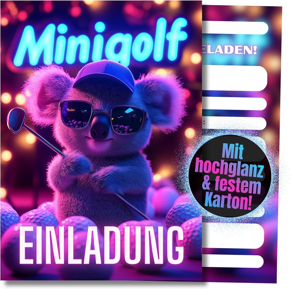 SnelShoppen - Verjaardagsuitnodigingen Kinderen Mini Golf - A6 Perforated Uitnodigingskaarten voor Jongens en Meisjes - Zwart - 10 Stuks