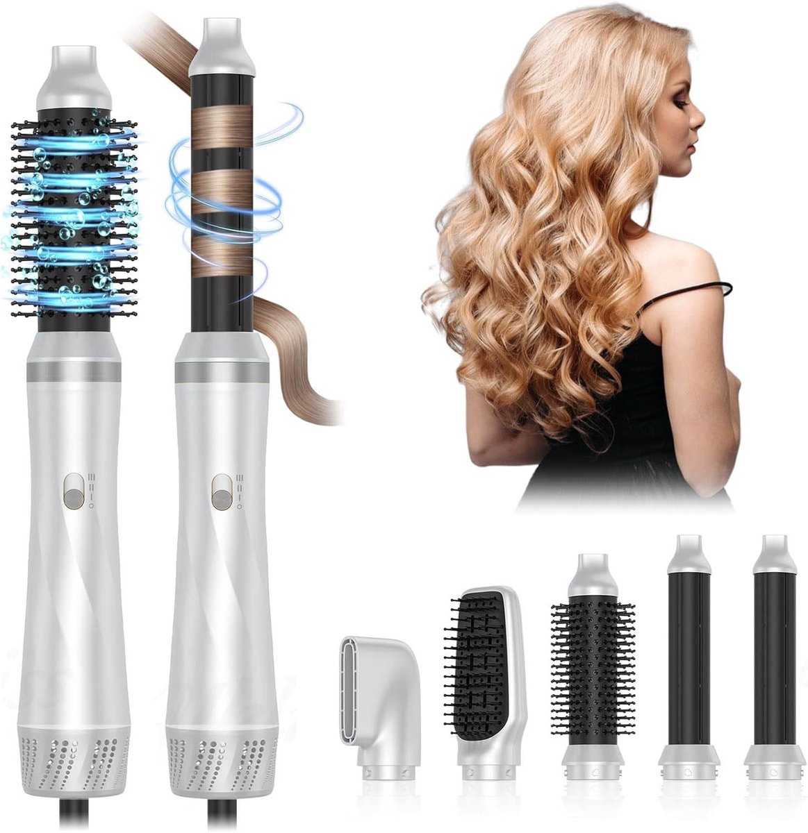 SnelShoppen - Multifunctionele Haardroger 5-in-1 met Ionische Blazer, 3 Temperaturen, Drogen, Gladmaken, Krullen en Volume Creëren, Air Styler voor El