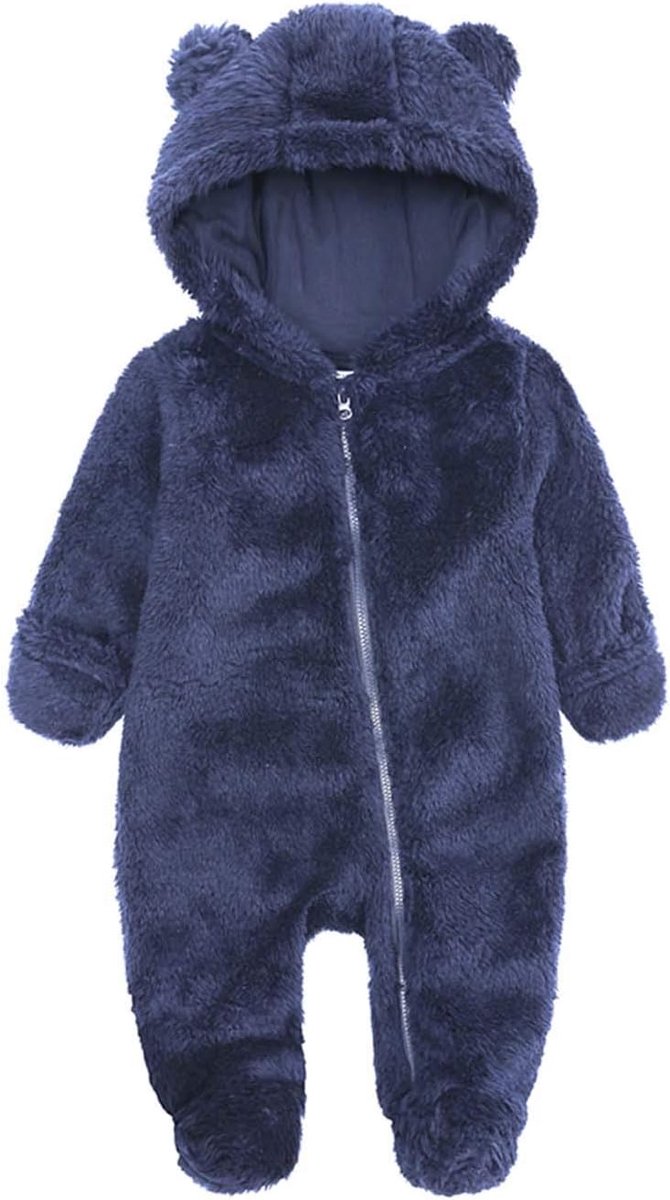 SnelShoppen - Baby Snowsuit Newborn Winter Hooded Romper Fleece Snowsuit Baby Zipper Jumpsuit Cartoon Bear Jasje voor Meisjes en Jongens 0-12 Maanden,