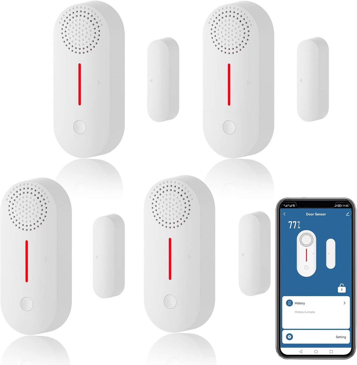SnelShoppen - WiFi Smart Deursensor - Draadloze Deur & Raam Alarm Mini Contactsensor voor Thuisveiligheid - Pushmeldingen, Volume Instelbaar, Timer, C