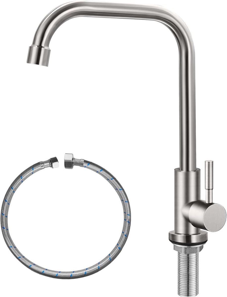 SnelShoppen - Keukenkraan Enkelvoudig Gaatje SUS304 RVS Brushed Nickel Bifordo - Gezonde Water Tap met 360° Draai en Anti-Corrosie - Perfect voor Keuk