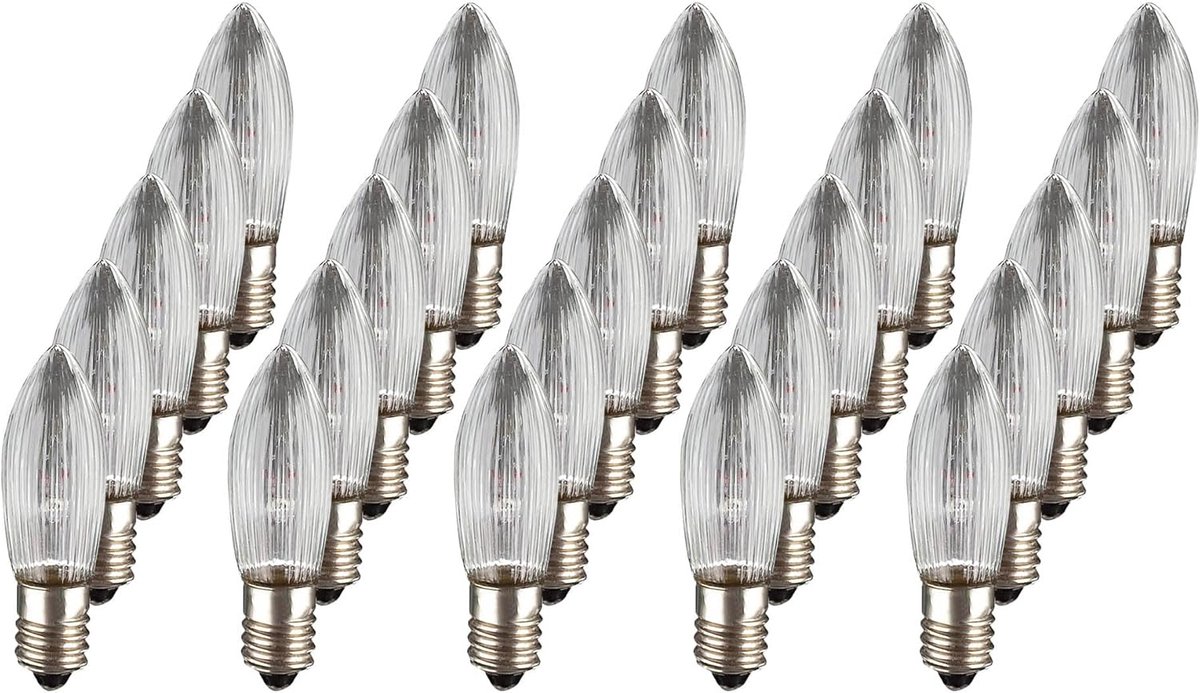 SnelShoppen - 25 Stuks Vervangende Kaarsen voor Kerstboom, Ribbelkaarsen 5V 3W, Geschikt voor Fairy Lights, Lichtbogen en Kerstdecoraties, 4.5 cm, E10