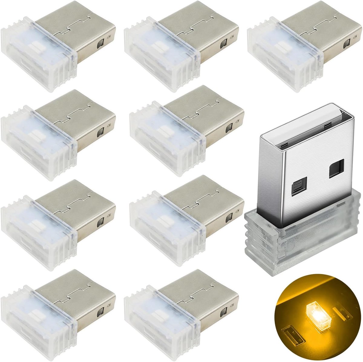 SnelShoppen - Car USB Lights Plug-In 5V LED Mood Light - Energiezuinige Mini LED Bulbs - Gele Sfeer Verlichting voor Auto - Ideaal voor Feestjes, Kamp