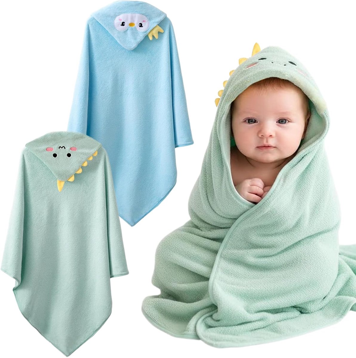 SnelShoppen - 2x Schattige Dieren Kapdoeken Baby, Zacht en Absorberend Koraalfleece voor Pasgeborenen, 80x80cm, Ideaal Baby Cadeau voor Jongens en Mei