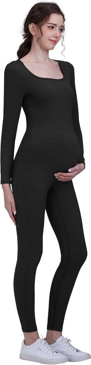 SnelShoppen - Dames Zwangerschaps Bodysuit, Lange Mouwen Maternity Jumpsuit, Sportieve Materniteit Kleding, Shapewear, 75% Nylon, Comfortabel en Onder