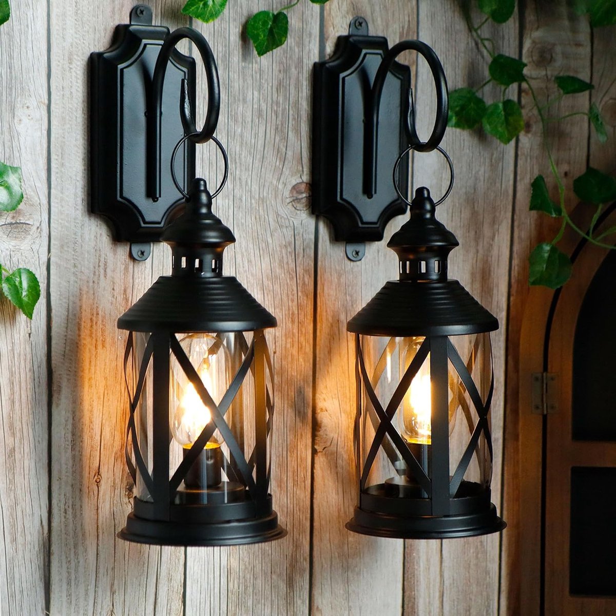 SnelShoppen - Set van 2 Batterijgevoede Wandlampen 26cm Hoog - Decoratieve Draadloze Tafel Lantaarns met Edison LED Verlichting voor Tuin, Woonkamer,