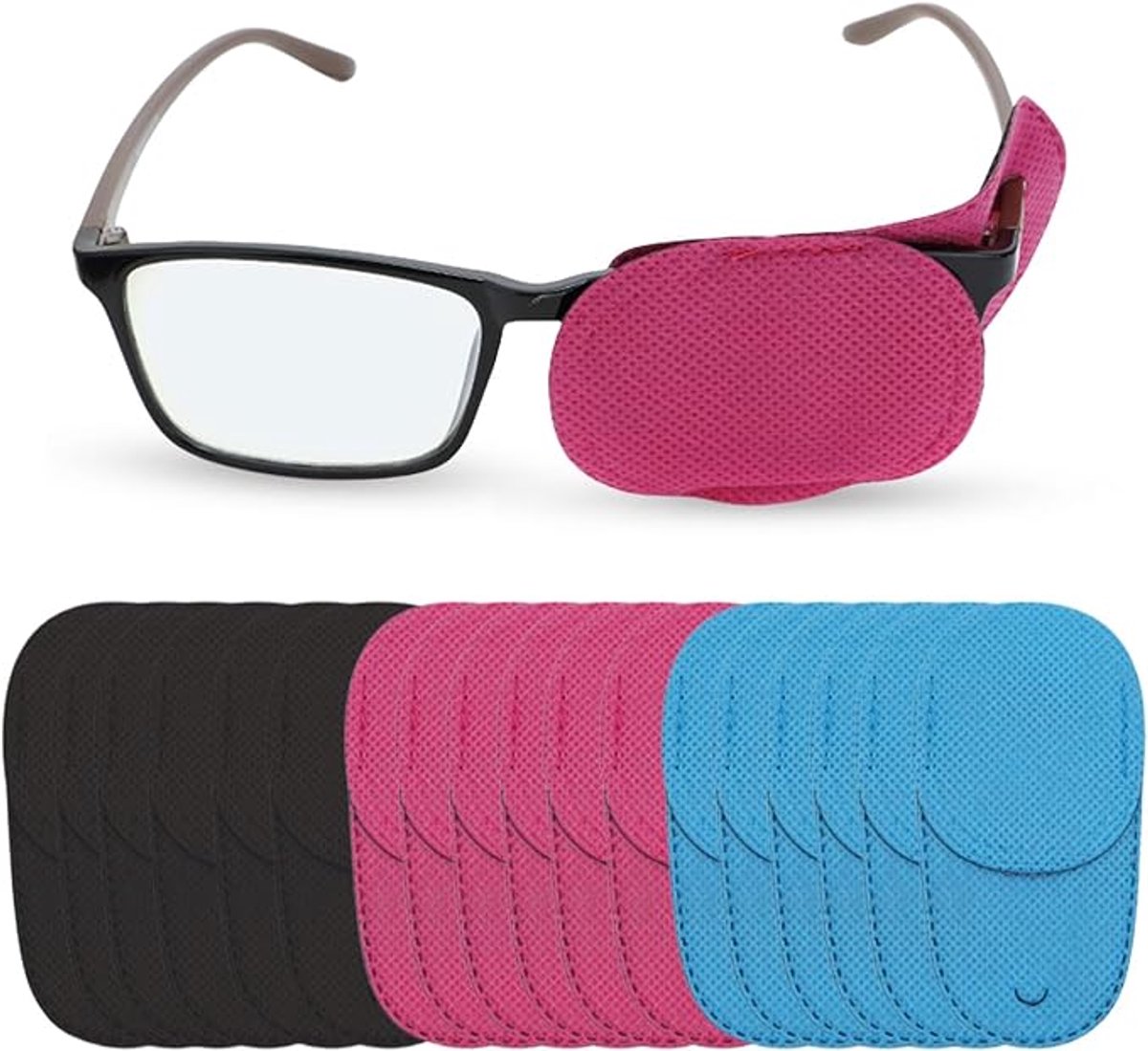 Ooglapje - 18 Stuks - Oogpatch - Herbruikbaar - Lui Oog Therapie & Herstel - Zicht Verbeteren - Eyepatch - Afdekking Oog - Kinderen En Volwassenen - Geschikt voor amblyopie, scheelzien en na een operatie - Zwart/ Blauw/ Paars