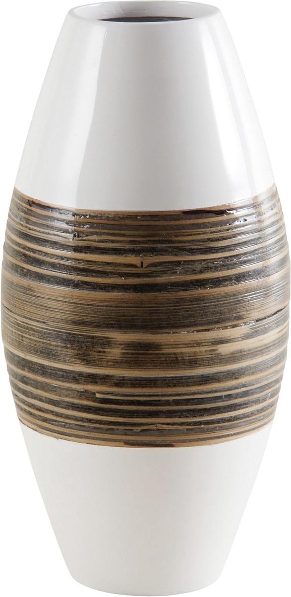 Vaas van bamboe - Decoratieve pot - Decoratie voor bloemen - Natuurlijk wit gelakt - 40 cm hoogte - Beige