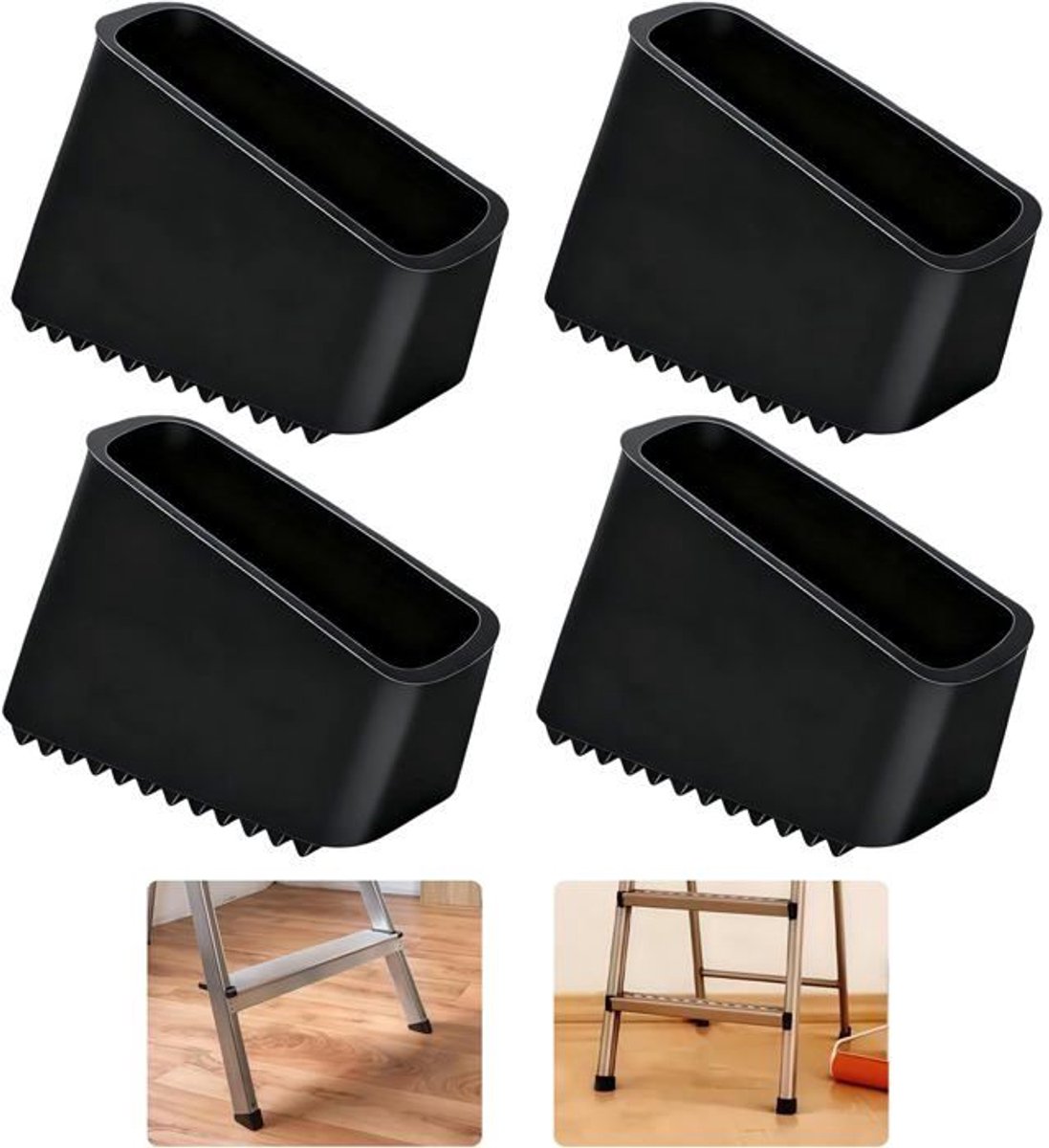 LISM-Vier zwarte rubberen laddervoetbeschermers van 50x20 mm - universele antislipmatten - veilig en stabiel - geschikt voor A-frame ladders