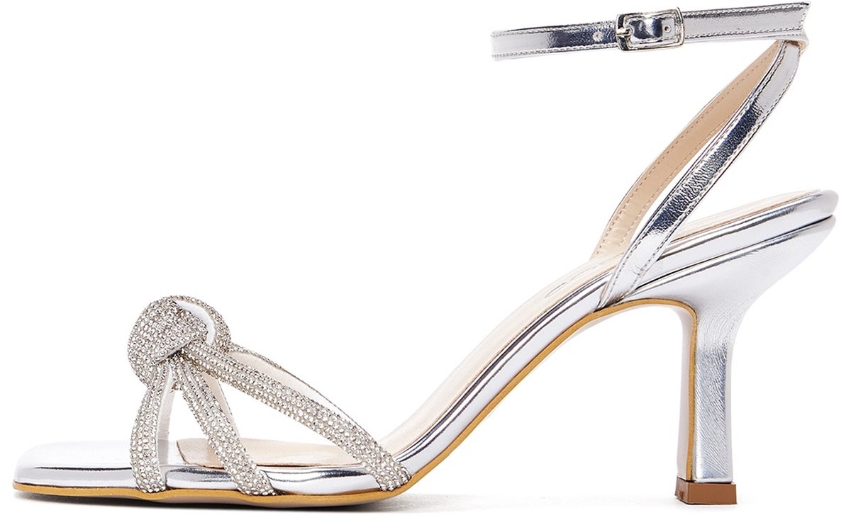 DERIMOD Sandalen Met Hoge Hak Imitation Leren High Heel Sandalen With Rhinestone Details