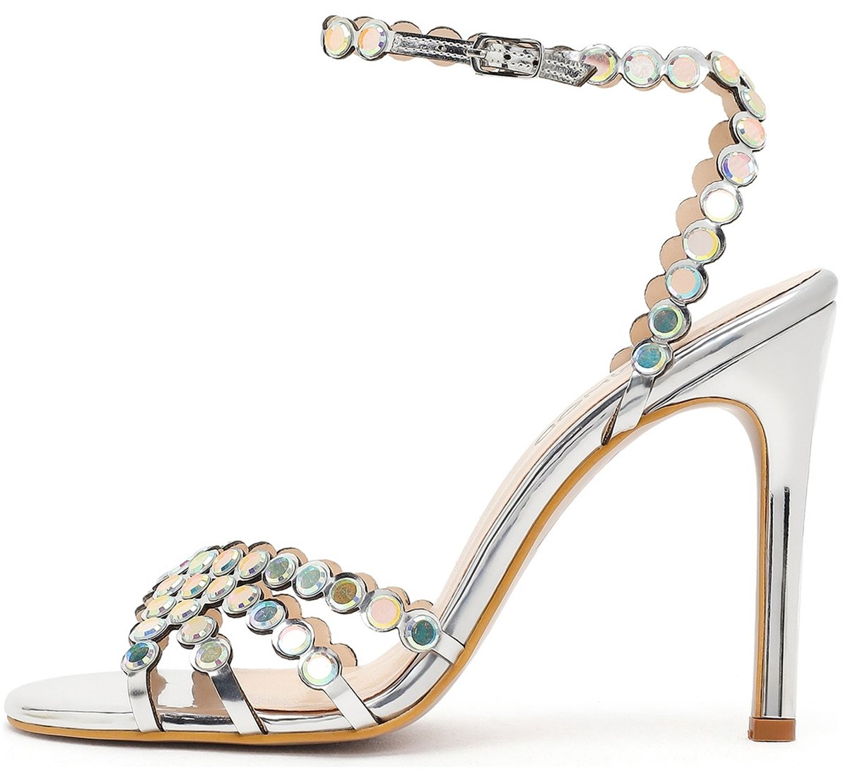DERIMOD Sandalen Met Hoge Hak Imitation Leren High Heel Sandalen With Rhinestone Details