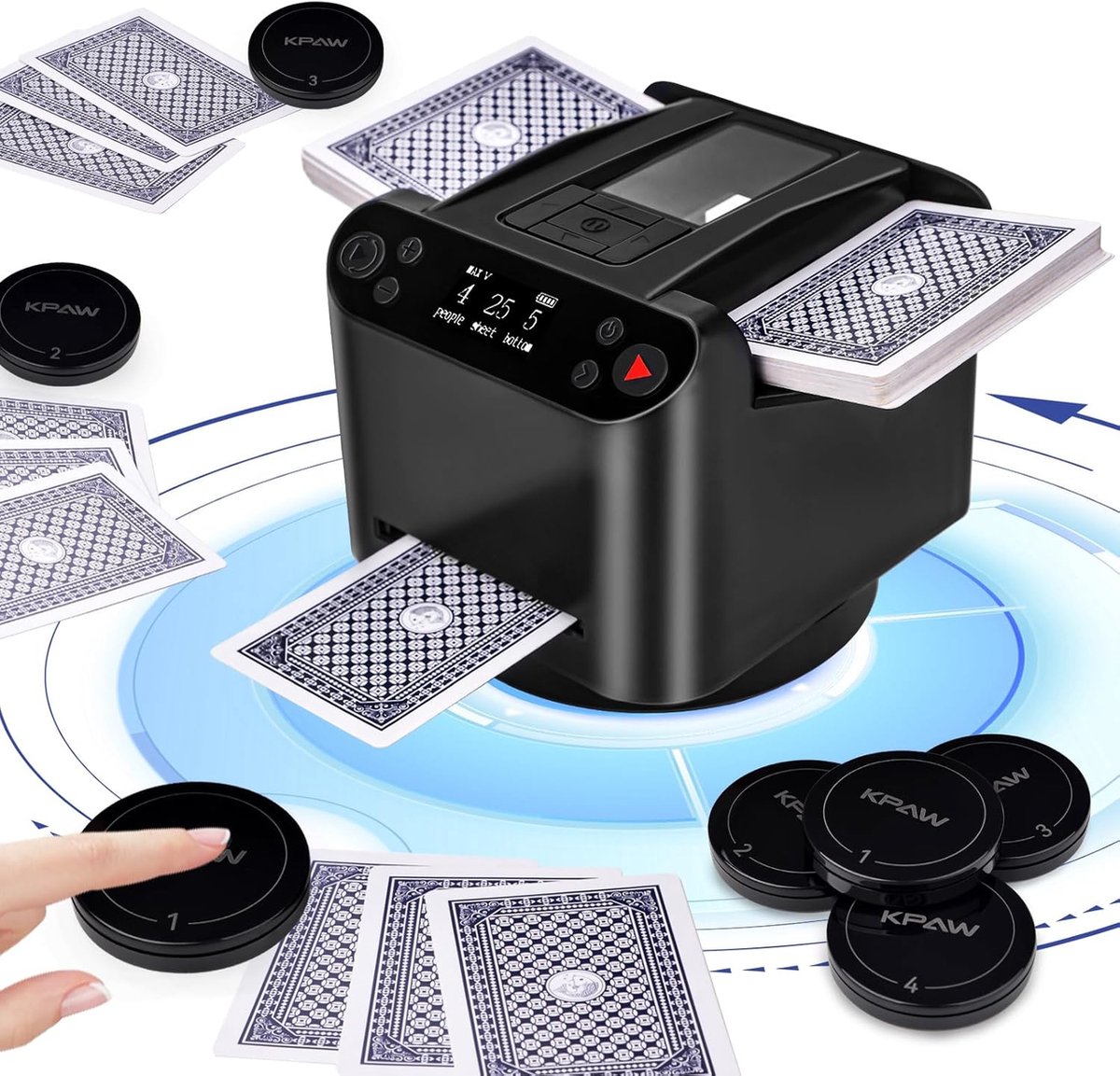 SnelShoppen - 2-in-1 Automatische Kaartenschudmachine en Kaartgever, Elektrische Kaartschudders met 360° Draaifunctie, Geschikt voor UNO, Blackjack, T