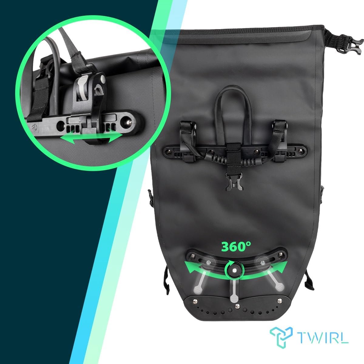 SnelShoppen - TWIRL Fietstas voor DOUBLE Bagagedrager, 2x 22 Liter, Weerbestendig, Met Handvat en Schouderband, Ideaal voor Fietsen, Stadsuitjes, en R