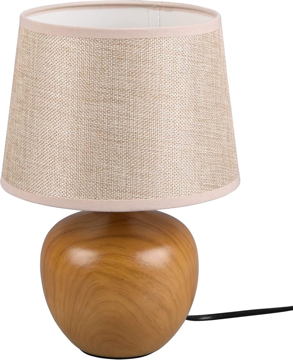 SnelShoppen - Luxe Houtkleurige Tafellamp met Beige Lampenkap, E27 Fitting, Stijlvolle Verlichting voor Woonkamer, Slaapkamer, Kantoor en Decoratie