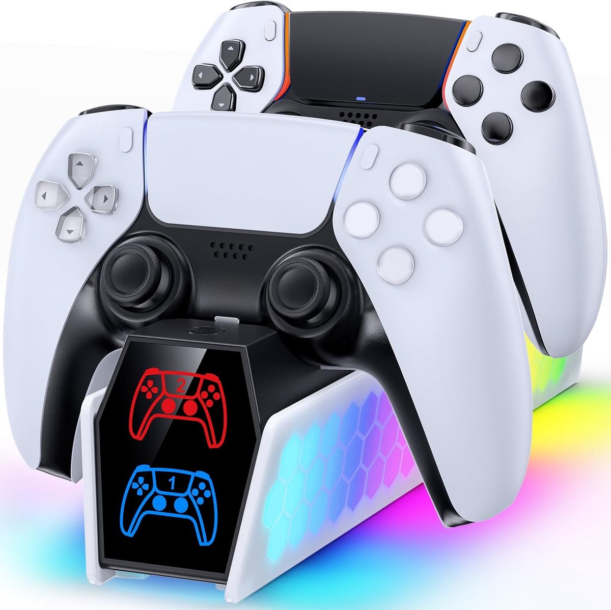 SnelShoppen - Laadstation PS5 en PS5 Edge Controller met RGB-Licht, Oplader met LED-Display, USB-C-kabel, PS5 Accessoires voor Gaming, Ideaal voor Thu