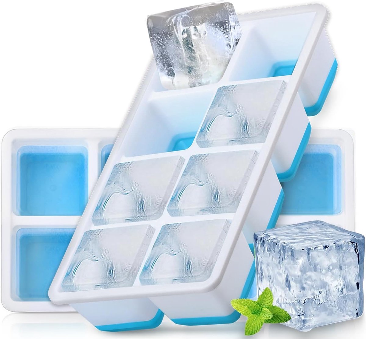 SnelShoppen - Ijsklontjes Vorm Groot 2-Pack - Siliconen IJsblokjesvorm met Deksel - BPA-vrij en Stapelbaar - Premium Silicone Ice Cube Tray voor Diepv