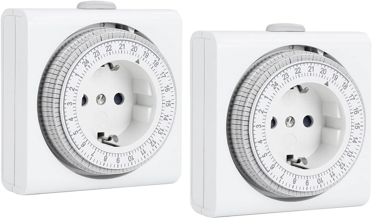 SnelShoppen - Mechanische Timer Stopcontact Set van 2 - Analoge Timer voor Binnen met 96 Segmenten en 15 Minuten Schakelinterval - Perfect voor Kerstd