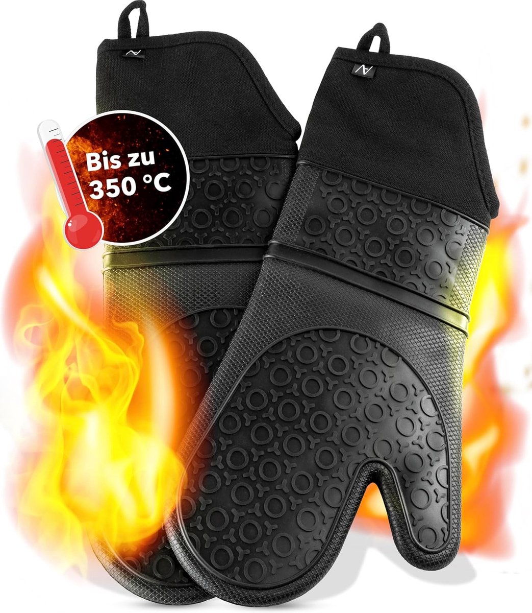 Thijox - Hittebestendige Siliconen Ovenhandschoenen met Zachte Katoenen Binnenvoering - Anti-Slip Kookhandschoenen tot 350°C - Zwart - Ideaal voor Kok