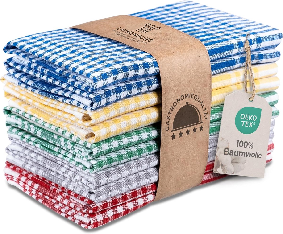 SnelShoppen - 10er-Set Premium Geruite Theedoeken 50x70 cm - 100% Katoen Pluisvrij - Vintage Keukenhanddoeken - OEKO-TEX Standaard 100 - Modern & Func