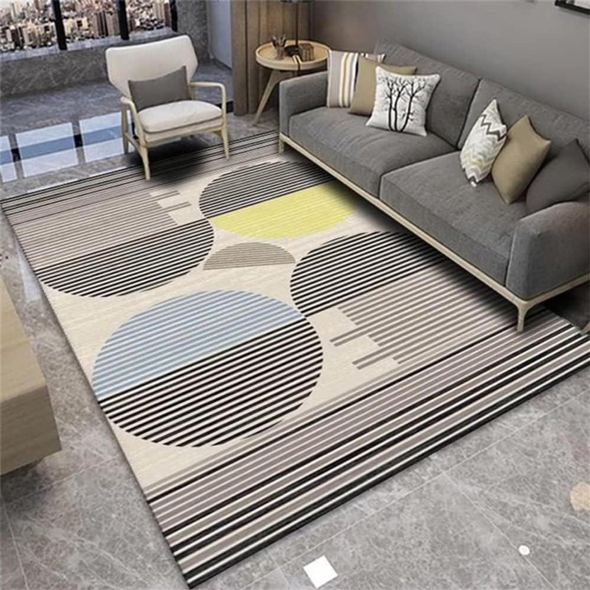 Woonkamer Vloerkleed - Zachte Vloerbedekking - Comfortabel Ontspannen - Geometrisch Patroo
